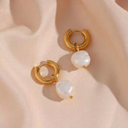 Vintage Water Proof Fresh Water Pearl Earrings Hypoallergenic Non Tarnish Stainless Steel Gold Hoop Earrings for Women