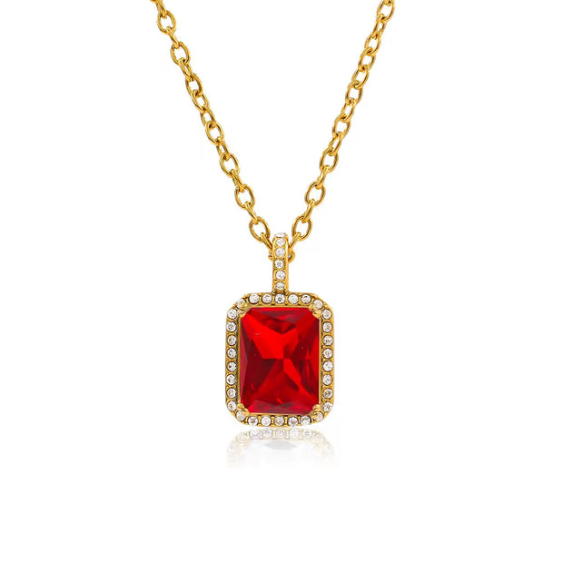 UEENSET Elegant Cubic Square Zircon Stainless Steel Pendant Necklace Charm Women'S Gold Plated Iced Out Neck Jewelry Waterproof