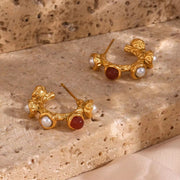 2023 New Arrivals Ruby Stud Earrings 18K Gold Plated Stainless Steel Pearl Bulk Wholesale Earrings