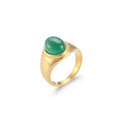 Vintage Black Brown Emarald Gemstone Ring in Titanium 18K Gold Plated Stainless Steel Opal Rings for Women Jewelry