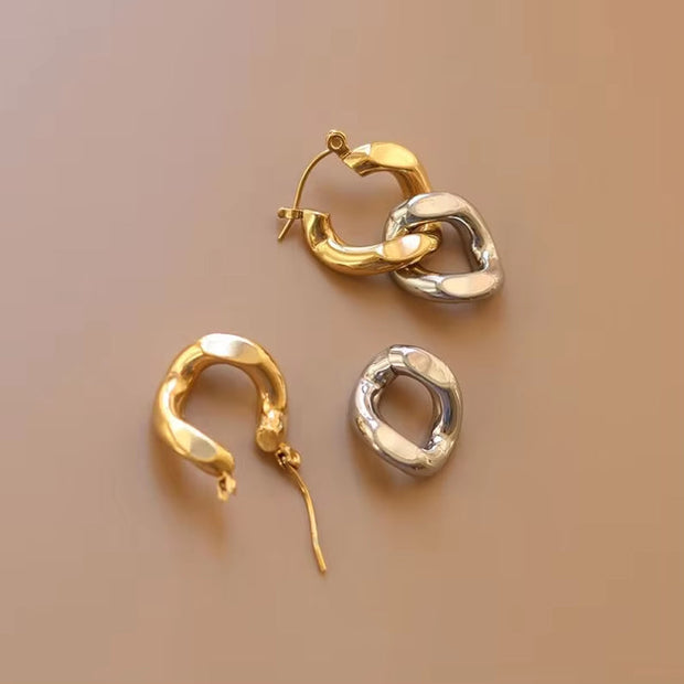 2024 Fashion Serial Double Ring 18K Gold Plated Buckle Earrings Wholesale