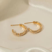 Waterproof 18K Gold Plated CZ Stone Earring Stainless Steel Pave Clear Cubic Zirconia CC Hoop Earring for Girls