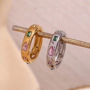 Valentines Day Gift 2024 Colorful Zircon Signet Ring Gold Plated Stainless Steel Rings Women