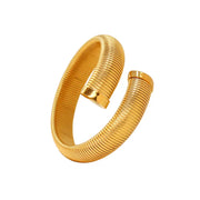 Trendy 304L Stainless Steel Cuff Bangle Unusual Men Women Textured 18K Gold Color Bracelet Daily Jewelry High Quality