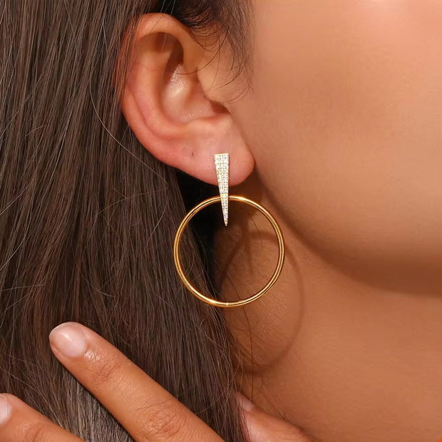 18K Gold Plated Statement Earrings 2024 Micro Pave Zircon Stud Earring Tarnish Free Hoop Earring