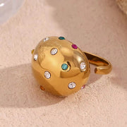 Water Drop Open Ring Colorful Crystal Rhinestone Pearl Ring Gold Plated Jewelry Stainless Steel Jewelry Custom