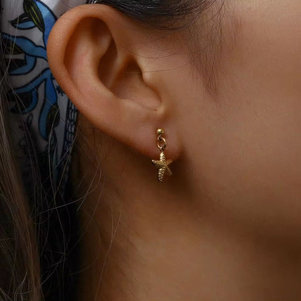Unique RTS Women Jewelry Shell & Star Drops Stainless Steel Gold Stud Earrings
