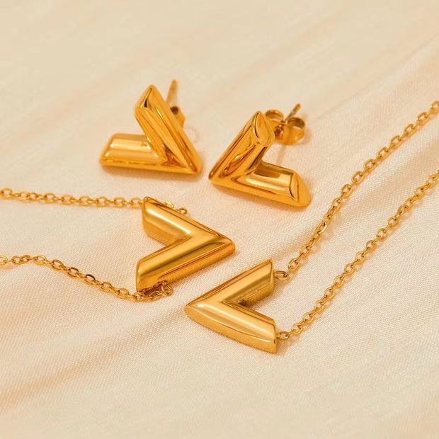 Vacuum Plating Letter V Stud Earrings Chic No Fade V Shape Stainless Steel Earrings for Women Girls