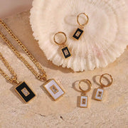 Vintage Square Acrylic Zircon Pendant Necklace 18K Gold Plated Stainless Steel Figaro Chain Necklace