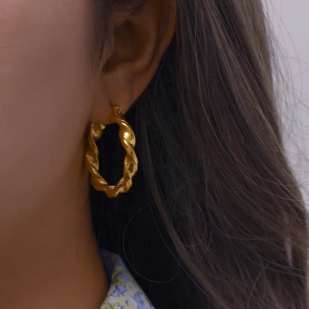 Unique Wave Spiral Stainless Steel 18K Gold Plated Hoop Earrings for Women