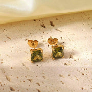 18K Gold Plated Stainless Steel Jewelry Gift Square Earrings Colorful Cubic Zirconia Stud Earrings