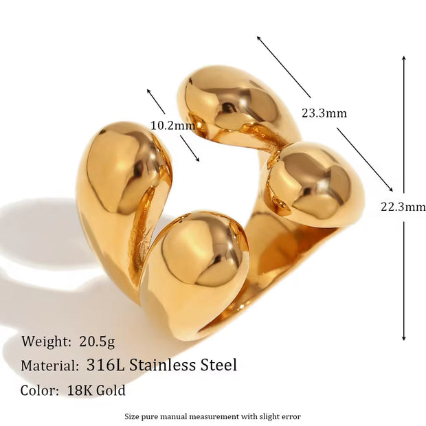 Water Drop Statement Rings for Women Tarnish Free Jewelry Gold Plated Rings for Women Stainless Steel