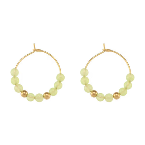 Vintage Natural Stone Earring Beaded Gold Plated Stainless Steel Hoop Earring Handmade Beaded Earrings