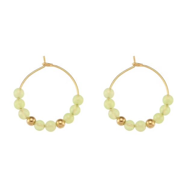 Vintage Natural Stone Earring Beaded Gold Plated Stainless Steel Hoop Earring Handmade Beaded Earrings
