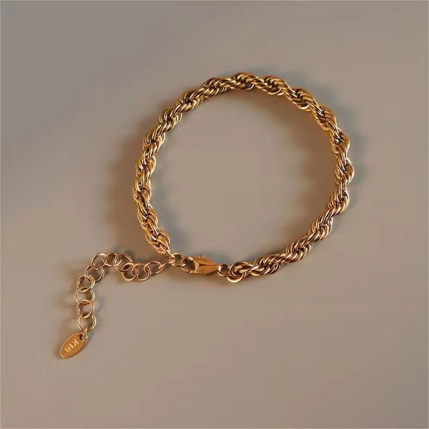Twisted Rope Chain 18K Gold Stainless Steel Bracelet Femme Ladies