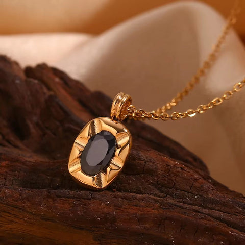 Waterproof Jewelry Square Zircon Pendant Necklace Gold Plated Stainless Steel Necklace Collier En Acier Inoxydable