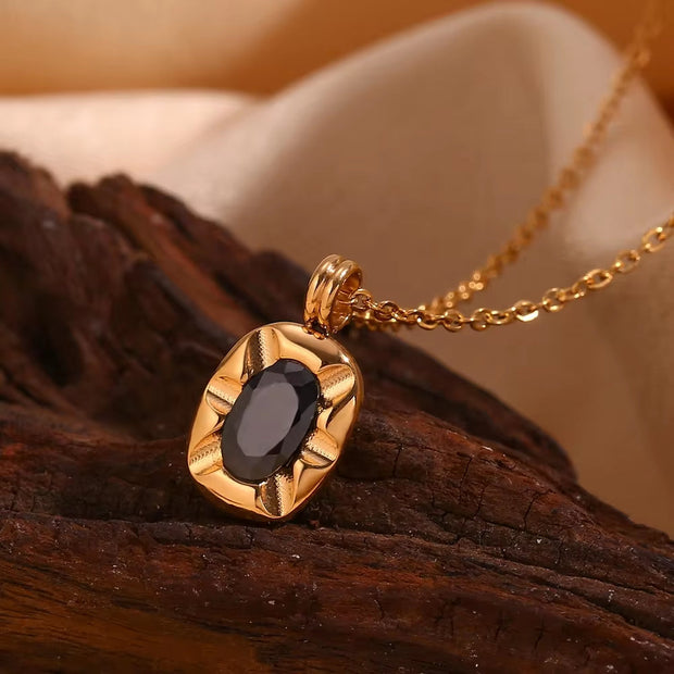 Waterproof Jewelry Square Zircon Pendant Necklace Gold Plated Stainless Steel Necklace Collier En Acier Inoxydable
