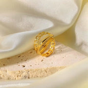 Unique Design Women Finger Ring Jewelry Double Chain Cross Adjustable Open Ring 18K Gold Plated Stainless Steel Rings