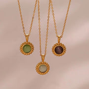 Vintage Jewelry Colorful Stone Pendant Necklace 18K Gold Plated Sunflower Shape Stainless Steel Necklace