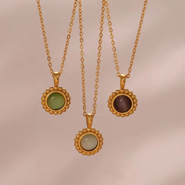 Vintage Jewelry Colorful Stone Pendant Necklace 18K Gold Plated Sunflower Shape Stainless Steel Necklace