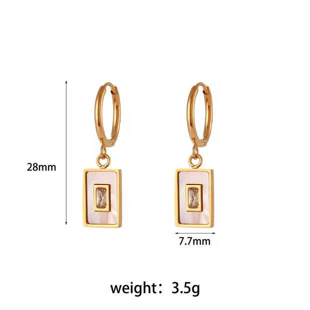 Vintage Square Acrylic Zircon Pendant Necklace 18K Gold Plated Stainless Steel Figaro Chain Necklace