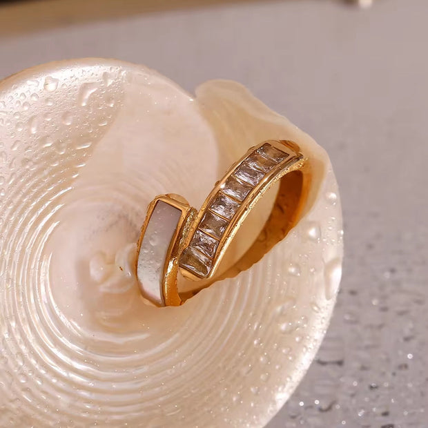 Zircon Shell Ring Gold Plated Jewelry Engagement Ring Waterproof 316L Stainless Steel Jewelry