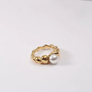 Waterproof Statement 18K Gold Plated Big Fresh Water Pearl Twisted Ring Chunky Twist Rope Chain Stainless Steel Ring