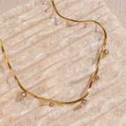 18K Gold Plated Snake Chain Necklace round Zircon Charm Stainless Steel Chain Choker Necklace