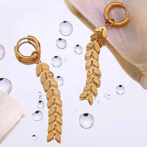 Vintage 18K Gold Plated Fish Tail Shape Tassel Chain Earring Stainless Steel Dangle Drop Earring