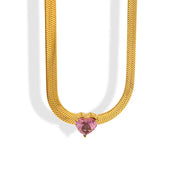 Trendy Short Snake Chain Zircon Heart Necklace Charm Heart Crystal Pendant Necklace for Women Girls Gift