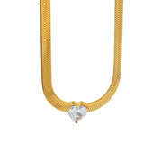 Trendy Short Snake Chain Zircon Heart Necklace Charm Heart Crystal Pendant Necklace for Women Girls Gift
