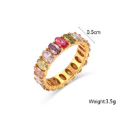 Vintage Baguette Oval Zircon Rings Jewelry Women 18K Gold Plated Stainless Steel Diamond Ring