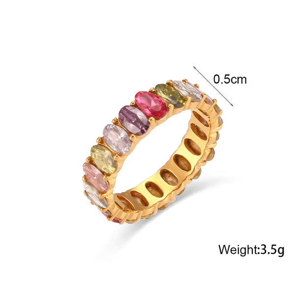 Vintage Baguette Oval Zircon Rings Jewelry Women 18K Gold Plated Stainless Steel Diamond Ring