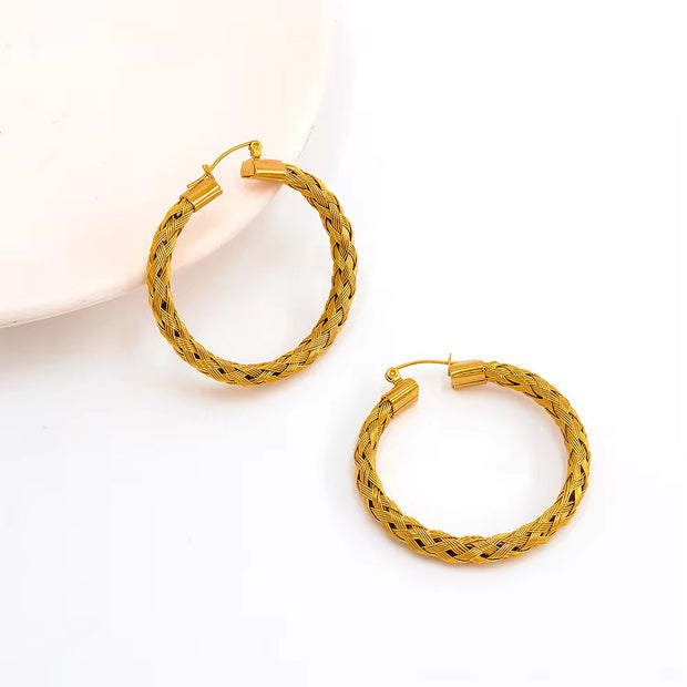 Trendy Jewelry PVD 18K Gold Plated Stainless Steel Metal Mesh Chain Big Dangle Hoop Earrings Wholesale Custom Fashion
