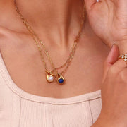 Valentine Gift Water Drop Natural Stone Necklace 18K Gold Plated Stainless Steel Paper Clip Chain Necklace