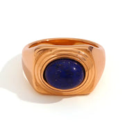 Vintage Water Proof Jewelry Gemstone Signet Rings PVD Gold Plated Stainless Steel Statement Ring