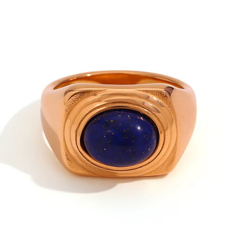 Vintage Water Proof Jewelry Gemstone Signet Rings PVD Gold Plated Stainless Steel Statement Ring