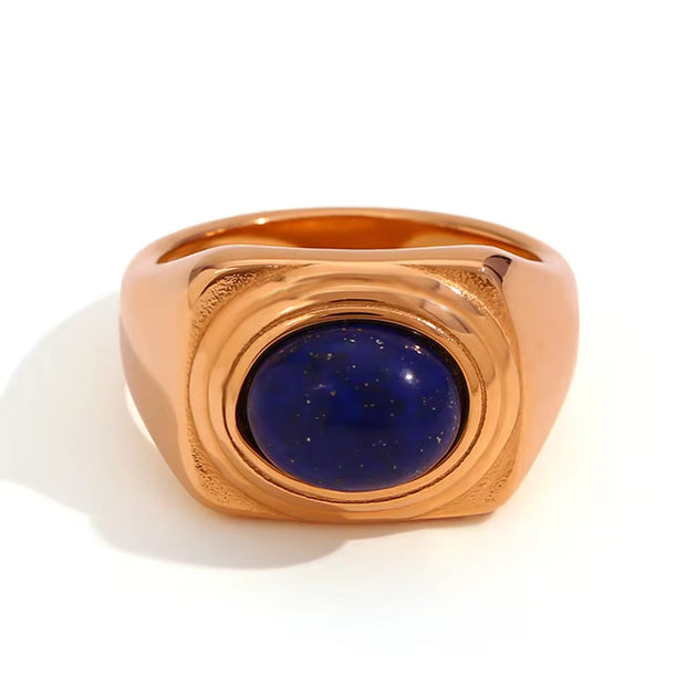 Vintage Water Proof Jewelry Gemstone Signet Rings PVD Gold Plated Stainless Steel Statement Ring