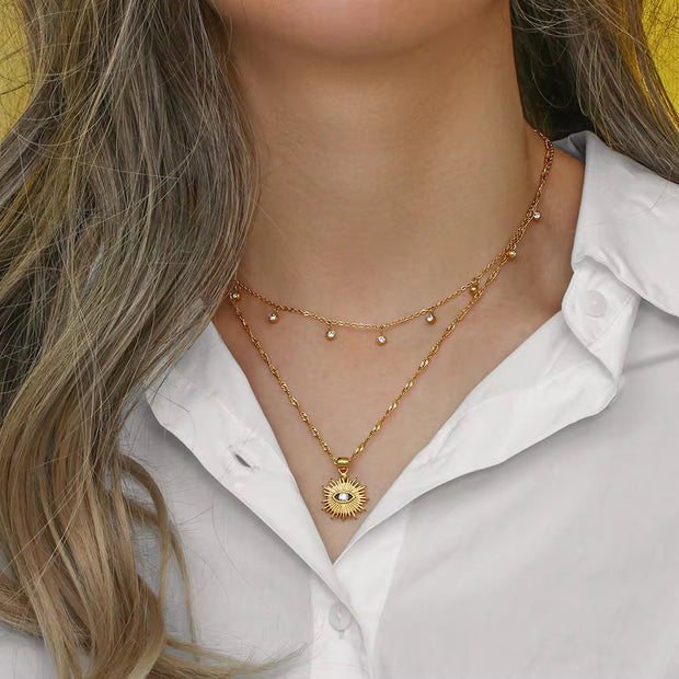 Waterproof Shining Dangle Colorful Diamond Cz Stainless Steel 18K Gold Rhinestone Choker Necklace