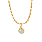 Vintage Style Design Oval Shaped Beaded Metal Chain Natural Stone Pendant Stainless Steel Necklace Jewelry for Women