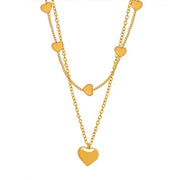 Wholesale Custom Fashion Jewelry 18K Gold Plated Stainless Steel Double Layer Dainty Heart Pendant Necklace for Women