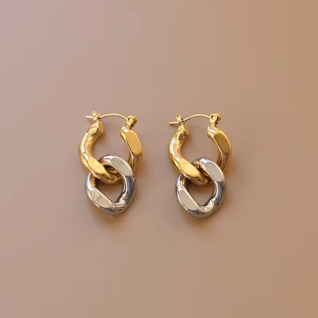 2024 Fashion Serial Double Ring 18K Gold Plated Buckle Earrings Wholesale