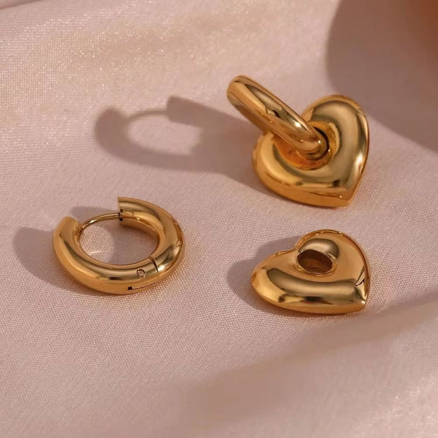 18K Gold Plated Chunky Heart Earring Tarnish Free Stainless Steel Earring Women Jewelry Making Supplies