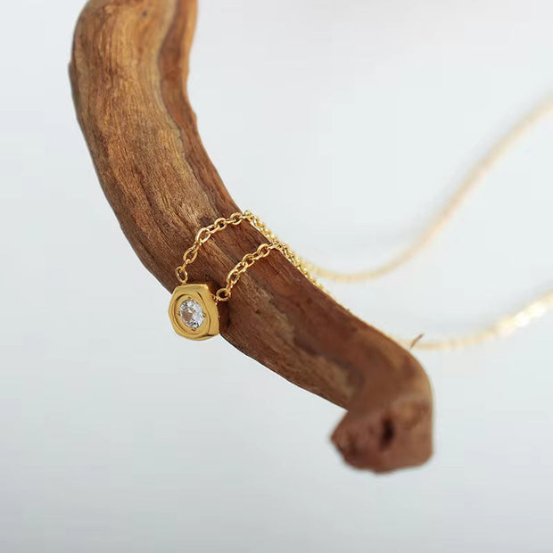 18K Gold Plated Stainless Steel Women Fashion Dainty Elegant Jewelry Geometric Meteorite Shape Cz Pendant Necklace