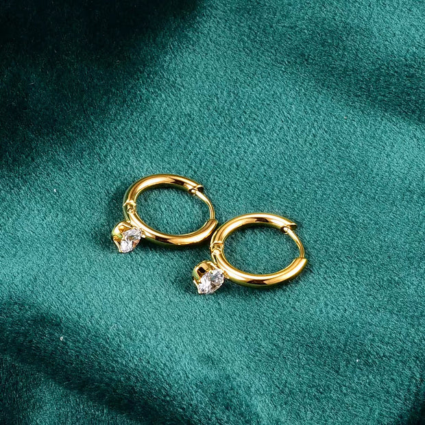 18K Gold Plated Stainless Steel Circle Clip on Earrings Titanium Steel Cubic Zirconia Huggie Hoop Earrings for Women Jewelry