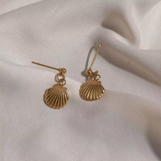 Unique RTS Women Jewelry Shell & Star Drops Stainless Steel Gold Stud Earrings