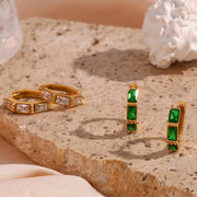 18K Gold Plated Shining Zircon Hoop Earring Tarnish Free Bamboo Shape Stainless Steel Huggies Hoop Earring