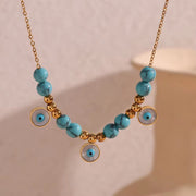 Turquoise Jewelry Imitation Pearl Evil Eye Jewelry Gold Plated Stainless Steel Charm Necklace