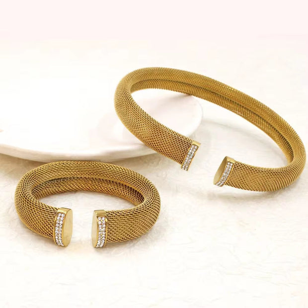 12Mm 16Mm Exquisite Thick Mesh Stainless Steel Jewelry Set Women'S Premium Pierced PVD 18K Plated Chunky Cuff Bracelet