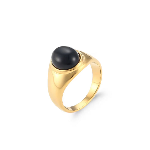 Vintage Black Brown Emarald Gemstone Ring in Titanium 18K Gold Plated Stainless Steel Opal Rings for Women Jewelry
